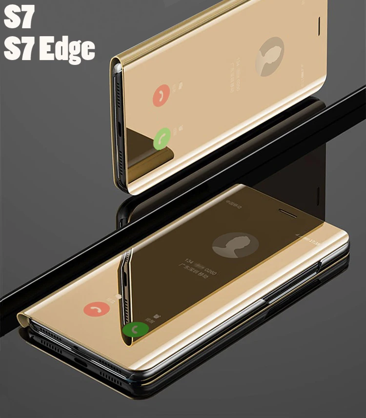 

YonLinTan Flip Smart Mirror Phone Cover,case,For Samsung galaxy S7 Edge S 7 S7edge Hard Leather Clear View Rose Gold Back Cases