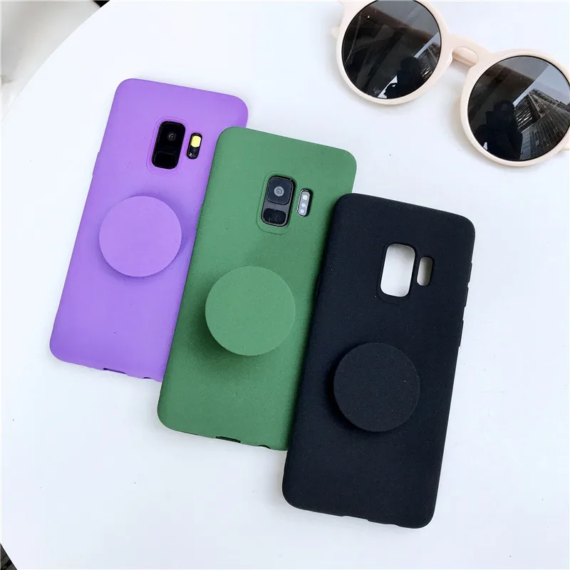 

Fashion Scrub Ultra-thin Candy Color With Bracket Cover Case For Samsung Galaxy S8 S9 Plus Note 8 9 Solf TPU Silicone Funda Case
