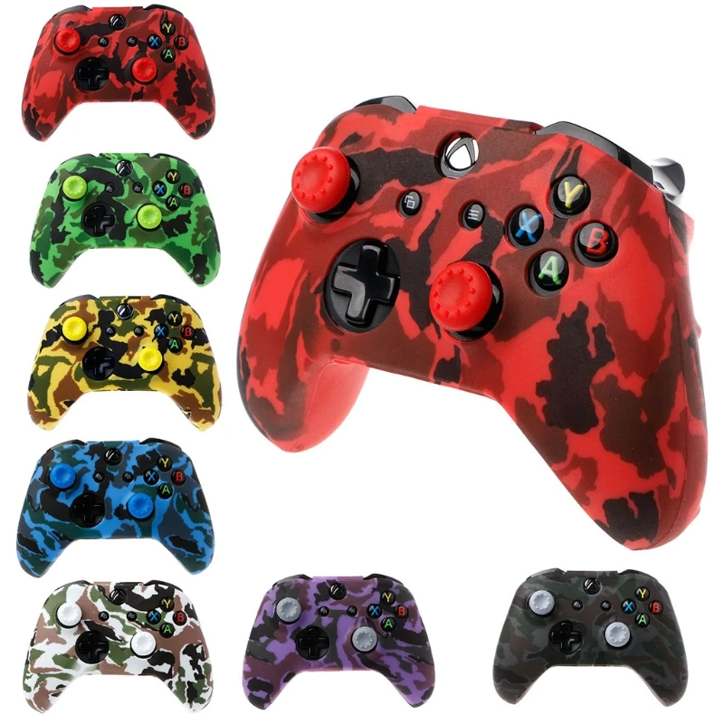 

For XBox One X SCamouflage Silicone Gamepad Cover + 2 Joystick Caps For XBox One X S Controller