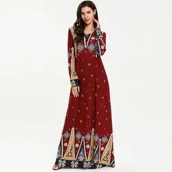 Новый Демисезонный Винтаж Вышивка Длинные платья для мусульманских Для женщин, элегантный, больше обычного размера, длинный рукав