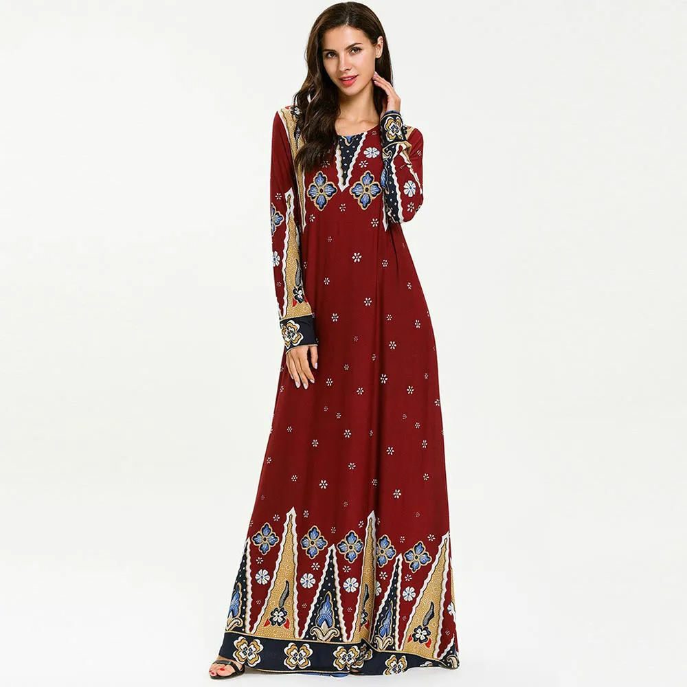 

New Spring Autumn Vintage Embroidery Long Dresses for Muslim Women Elegant Oversized Long Sleeve Loose Party Islamic Abaya Dress