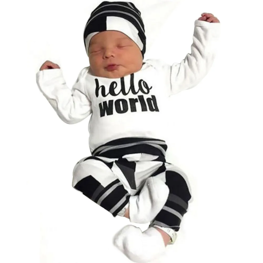 Autumn baby boy clothes long sleeve letter t-shirt+pants+cap newborn 3pcs suit baby girl clothing set infant outfits