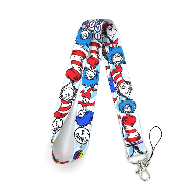 

100pcs RE250 Dr Seuss Hat cat kids Neck Lanyard keychain Mobile Phone Strap ID Badge Holder Keychain Keyrings cosplay Accessory