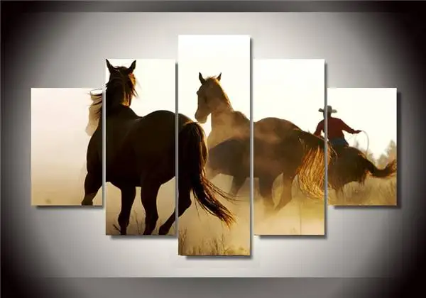 Картина на холсте с изображением ковбойских лошадей и группы декор для комнаты