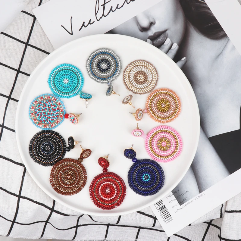 Jujia красочные круглые бисерные серьги-подвески женские большие висячие серьги Эффектные серьги девушки корейские ювелирные подарки