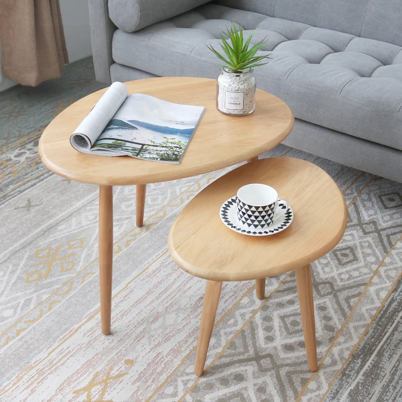 Small coffee table combination oak wood corner modern minimalist creative oval solid wood sofa side table Small coffee table combination oak wood corner modern minimalist creative oval solid wood sofa side table