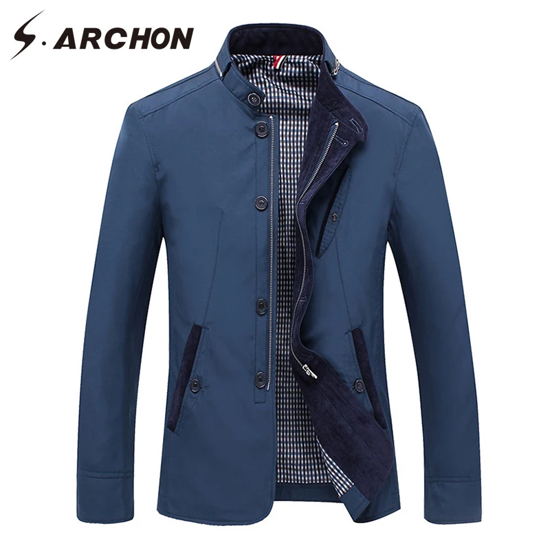 

S.ARCHON New Autumn Thin Slim Fit Casual Jackets Men Spring Stand Collar Windbreaker Jacket Coat Male Fashion Clothes Outerwear