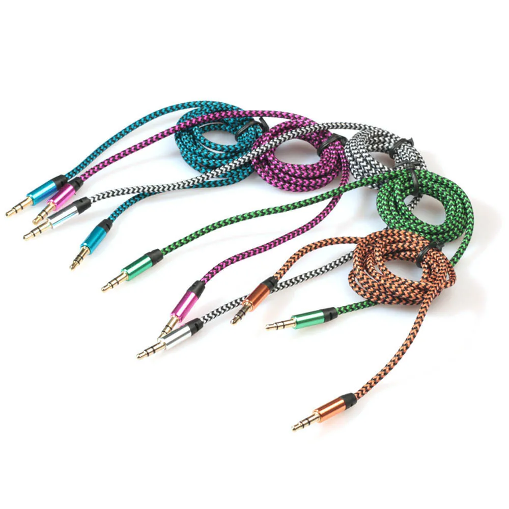 

Aux Stereo 3.5mm 1 m Car sound Stereo Audio Data Metal Shell Nylon Soft Cable Suit For MP3/CD Player Computer TV Phone AUX