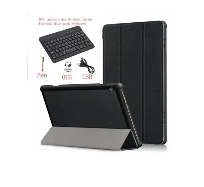 Чехол для lenovo Tab E10 X104F Ultra Slim Sleep Wake Bluetooth клавиатура окрашенная подставка из искусственной кожи клавиатура планшет+ ручка - Цвет: Черный