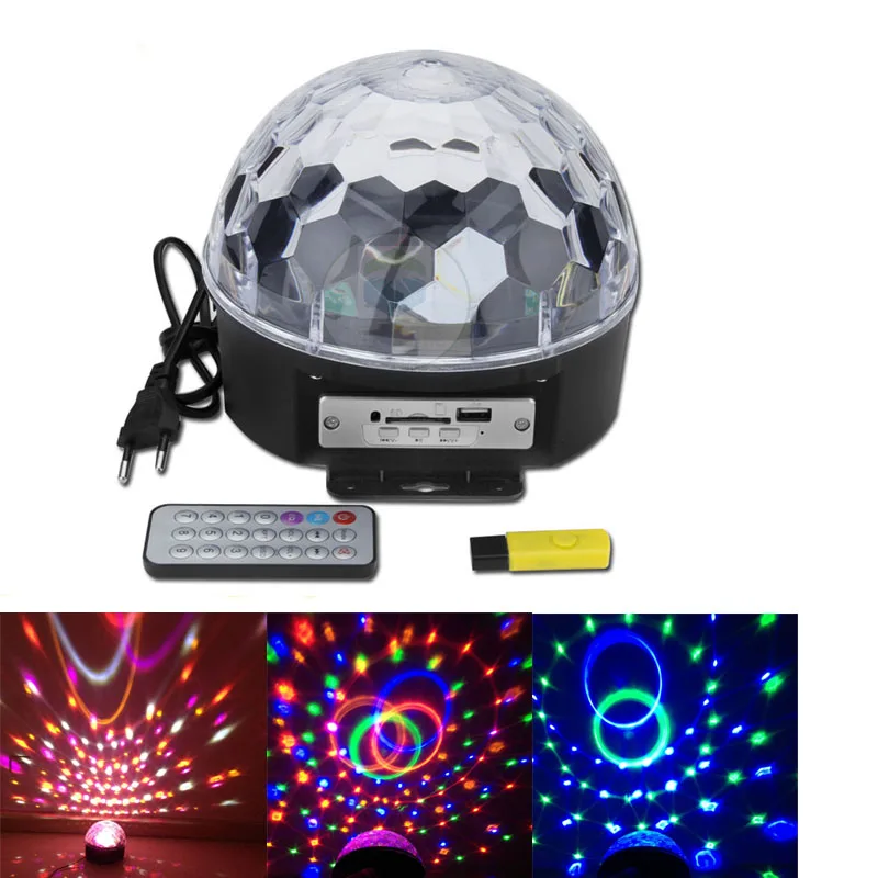 6 Colors 25W LED RGB Crystal Magic Ball MP3 Sound Control Laser Light ...