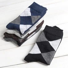 10Pair Four Season Male Long Socks For Men Diamond Plaid Socks Chaussette Long Business Dress Compression Sock Calcetines Hombre