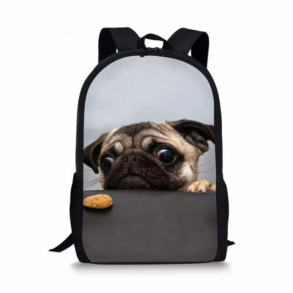 Skup THIKIN szary Pug pies druku torba szkolna śliczne podstawowego chłopcy dziewczęta zwierzęta torby szkolne Preppy styl dziecko Bookbag dla dzieci na zamówienie