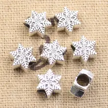 8 шт 11x9x6 мм Снежная Снежинка 4,5 мм бусинки с большими отверстиями старинные серебряные бусы амулеты подходят Diy Амулеты Браслет ювелирные бусины