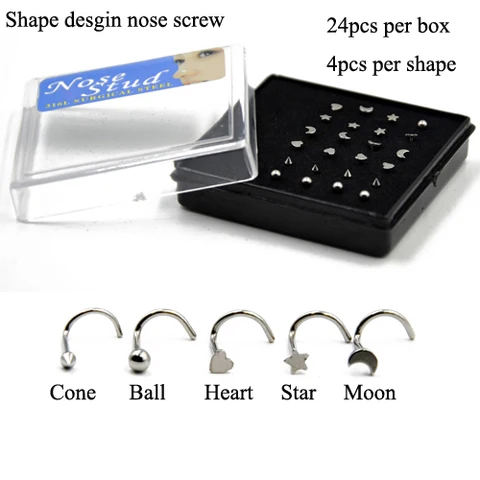 Stainless Steel Crystal Nose Ring Set Women Surgical Steel Nose Piercing Set ear bone needle Studs Body Jewelry
