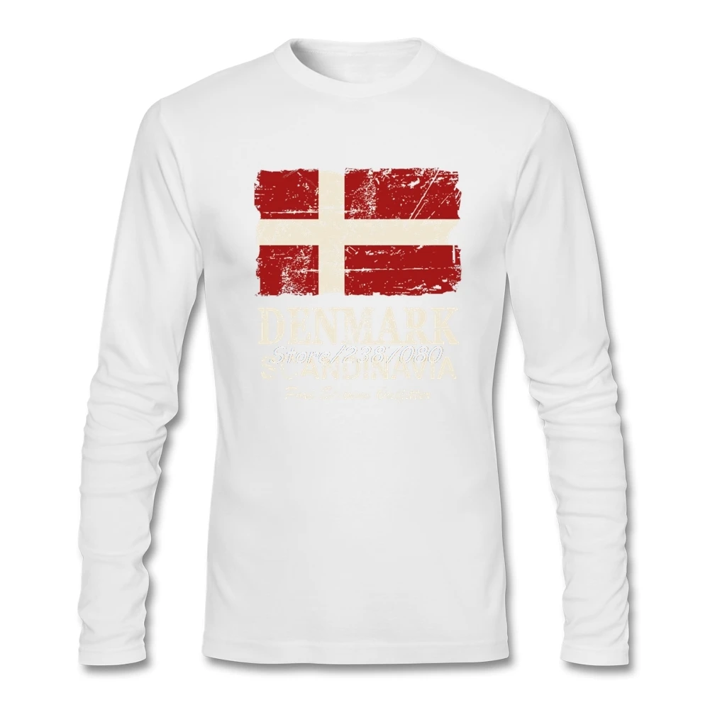 Винтажная футболка с датским флагом на заказ, брендовая одежда с длинными рукавами, хипстерские хлопковые футболки с круглым вырезом для отдыха - Цвет: Белый