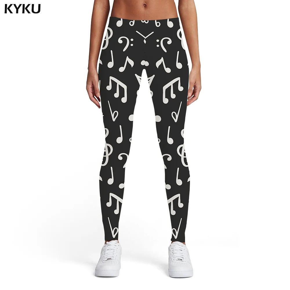thigh highs KYKU Newspaper Leggings Women Character Leggins Black And White Ladies Gothic Elastic Sport Womens Leggings Pants Jeggings peach lift leggings Leggings