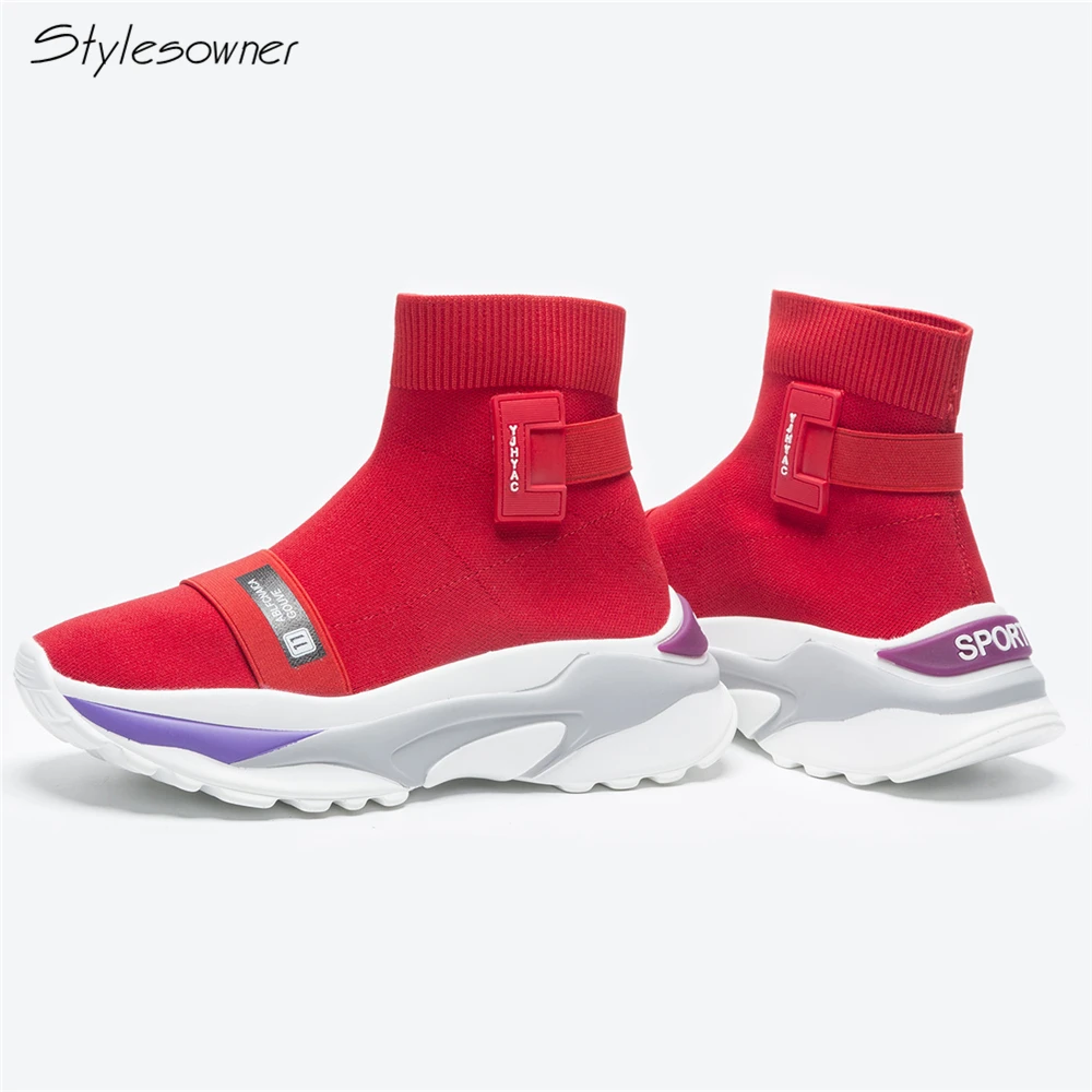 

Stylesowner New Fashion Wool Knitting Elastic Sock Boots Platform Heels Sneaker Shoes Breathable Casual Women Sock Boots Female