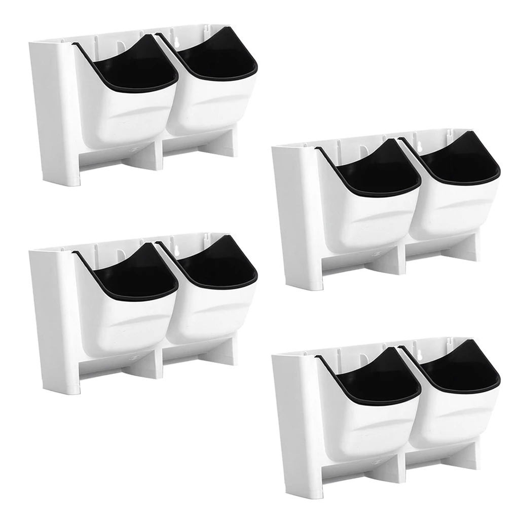 4x Stackable Self Watering 2-Pocket Wall Planter Hanging Plant Pot White Outdoor Vertical Garden Decor