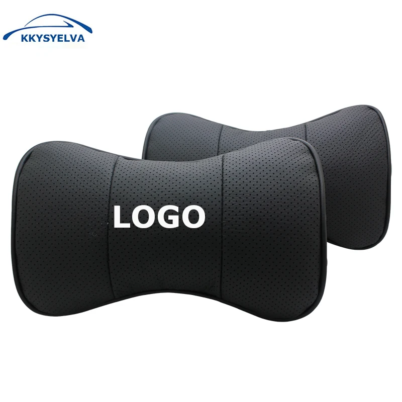 

Custom Logo Black Genuine Leather Car Neck Pillows Auto Seat Cover Head Neck Rest Cushion Headrest Pillow