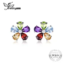 Jewelrypalace flor 4.3ct multicolor natural amatista citrino granate peridoto topacio azul aretes de plata de ley 925
