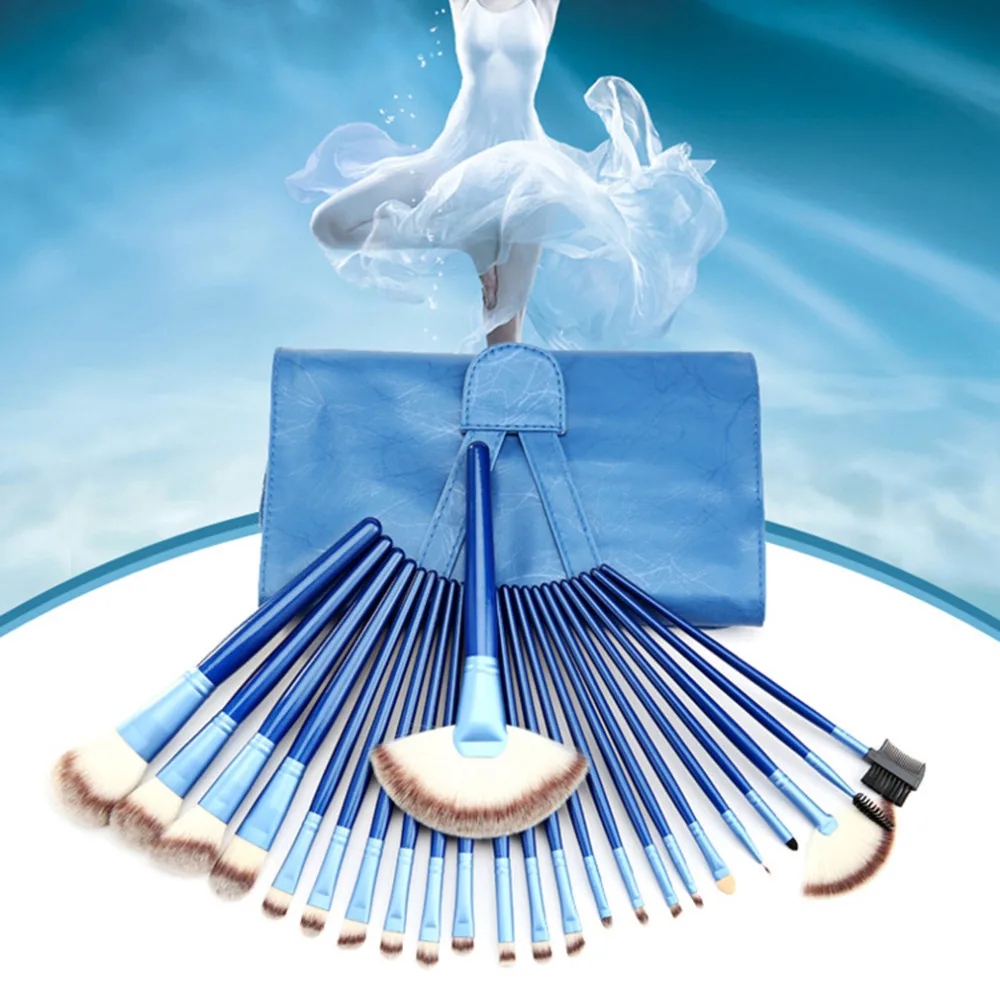 24 Pcs Cosmetic Brushes With Blue Case Professional Makeup Brush Kit 