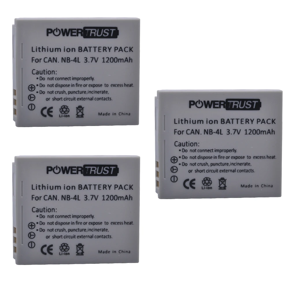 PowerTrust 3 шт. 1200 мАч NB-4L NB 4L NB4L батарея для камеры Canon IXUS 30 40 50 55 60 65 80 100 I20 PowerShot SD1000 1100 |