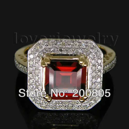 

Festival Gift Princess 8mm Solid 14Kt Yellow Gold Diamond Red Garnet Ring WR0013