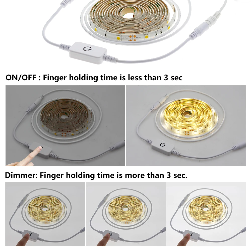 С сенсорной регулировкой яркости светодиода полоса 5050 водонепроницаемый 30 светодиодный s/m теплый белый+ сенсорный диммер ночной Светильник для спальни