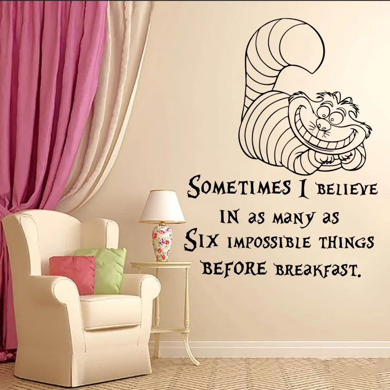 

Alice in Wonderland Wall Decal Cheshire Cat Quotes Bedroom Nursery Decor Kids Wall Decals House Decoration Wall Art Decals WW-46