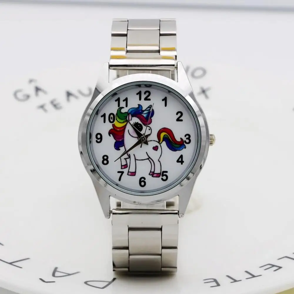 

2019 new Cute Cartoon The unicorn style women Watches Kids Student Girls boys Quartz Metal steel ladies Wrist Watch