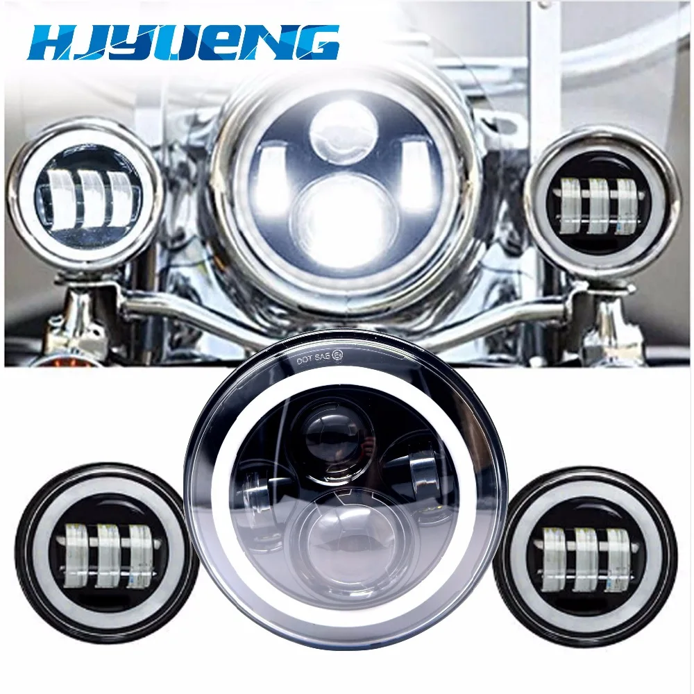 HJYUENG 45 Вт Harley Motor 7 &quotкруглый светодиодный фонарь DRL Hi/Lo луч и кронштейн 4 5&quot angel eyes