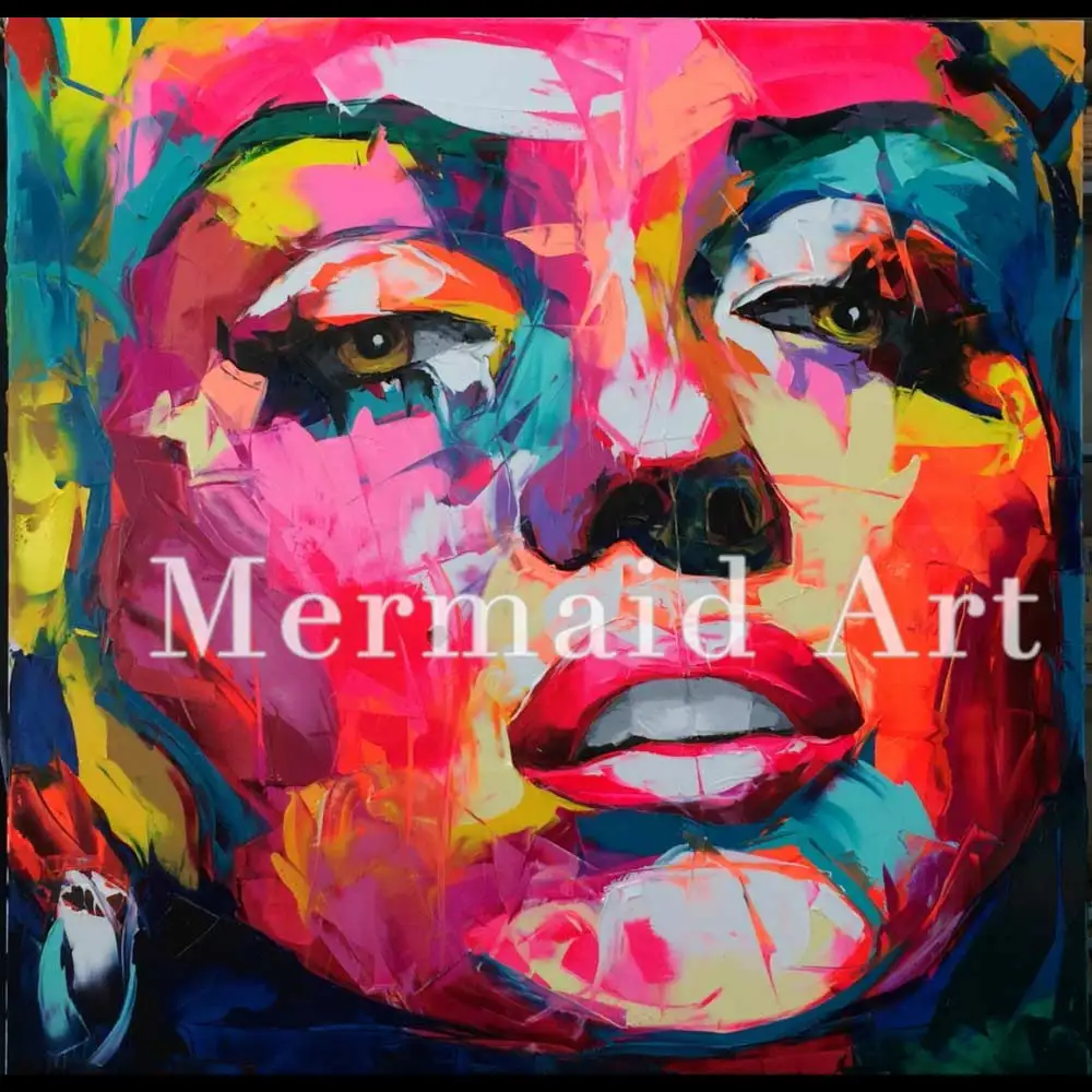 

Hand Painted Abstract Cool Face of the Francoise Nielly Thick Palette Knife Oil Paintings Art On Canvas Living Room Decoration1