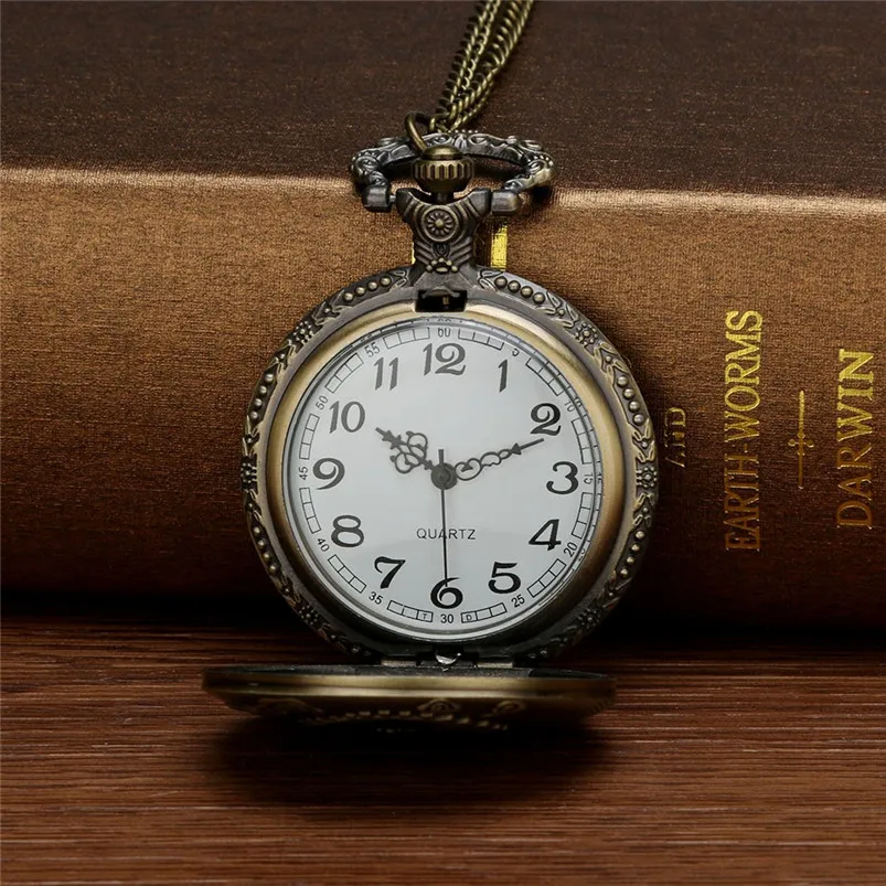 Men Bronze Pocket Watch Personalized Pattern Steampunk Vintage Quartz Roman Numerals Pocket Watches For Grandpa Dad D21 (17)