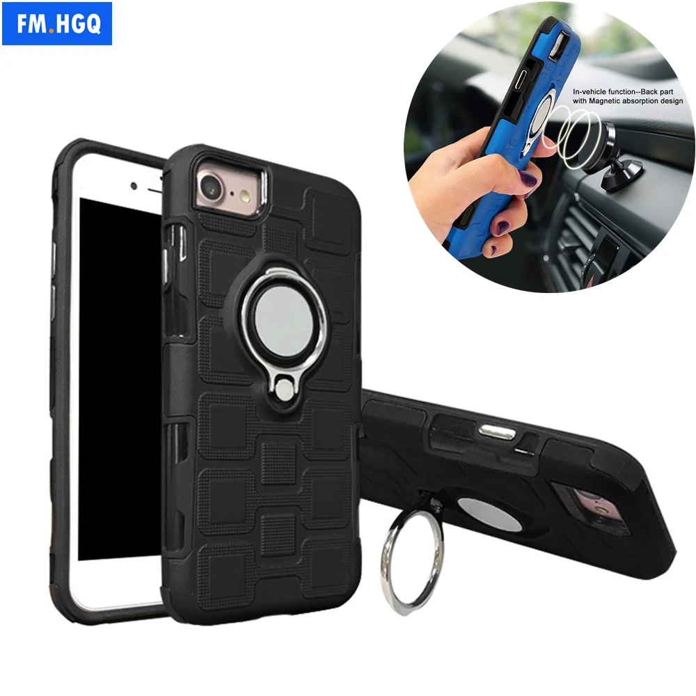 

360 Degree Ring Stand Phone Case For iPhone 8 TPU 2 in 1 Magnetic Rotating Car Holder Shockproof Cover For iPhone 6 6S 7 8 Plus