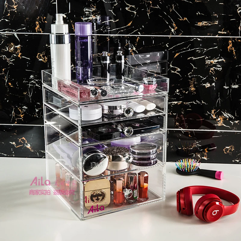 

Acrylic Makeup Organizer Clear Storage Box Cosmetic Holder Jewelry Case 3 Drawer Cases Storage Drawer