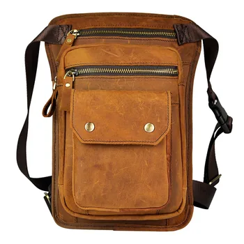 

Original Leather Men Design Casual Messenger Shoulder Sling Bag Fashion Multifunction Waist Belt Pack Drop Leg Bag Pouch 838-D
