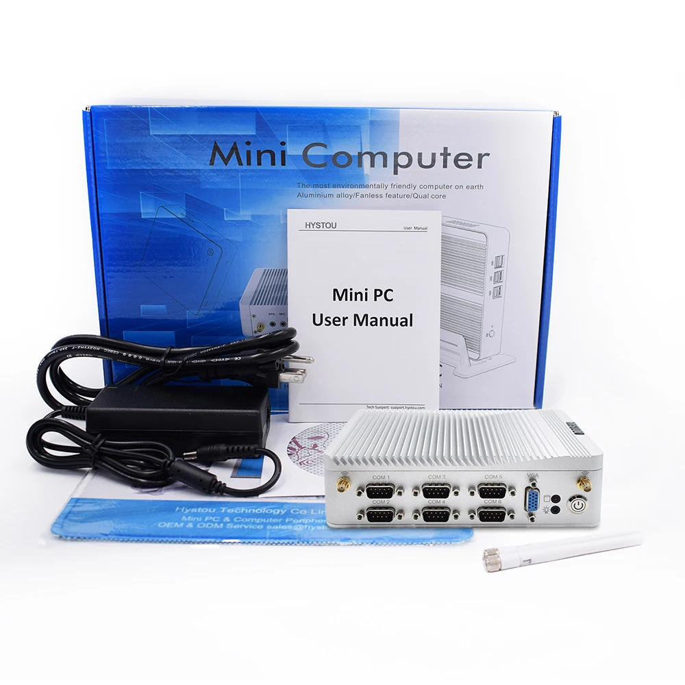 Безвентиляторный мини-ПК четырехъядерный J1900 RS485 6 COM портов Windows Linux мини-маршрутизатор Настольный компьютер VGA HDMI USB WiFi