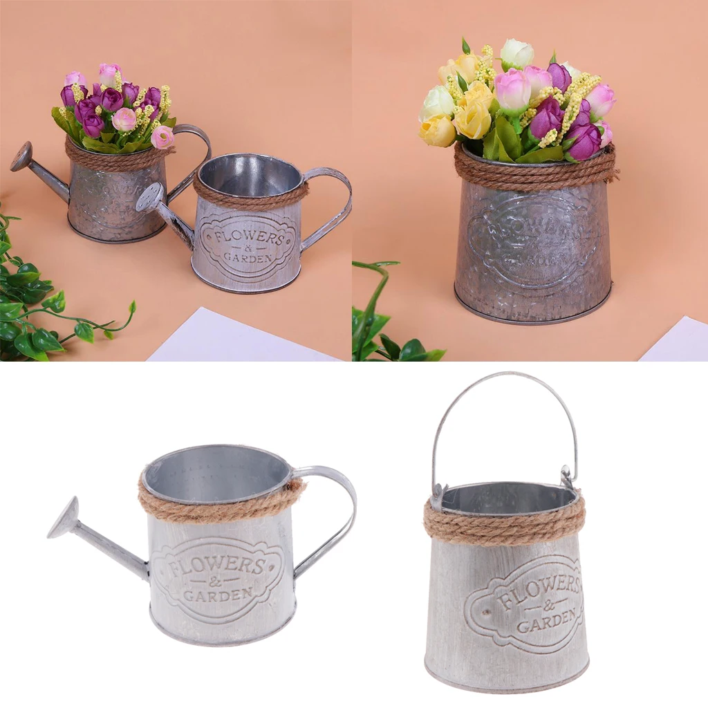 2pack Watering Kettle Shaped Hanging Rattan Planter Bucket Candy Color Flower Plants Pot Wedding Balcony Decoration