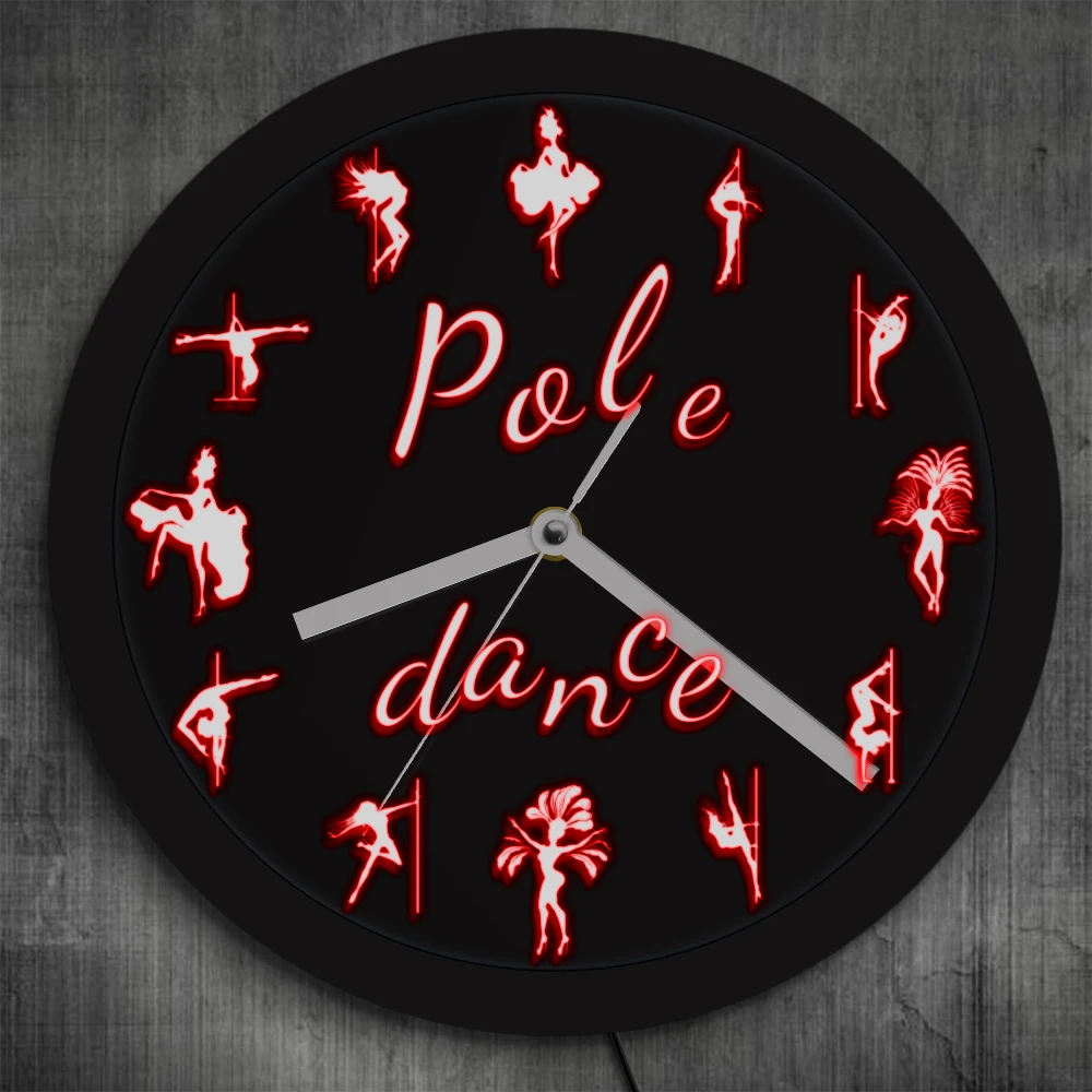 

Pole Dance LED Lighting Wall Clock With Remote Control Color Changes Night Club Sexy Female Dancers Chicks LED Sign Wall Clock