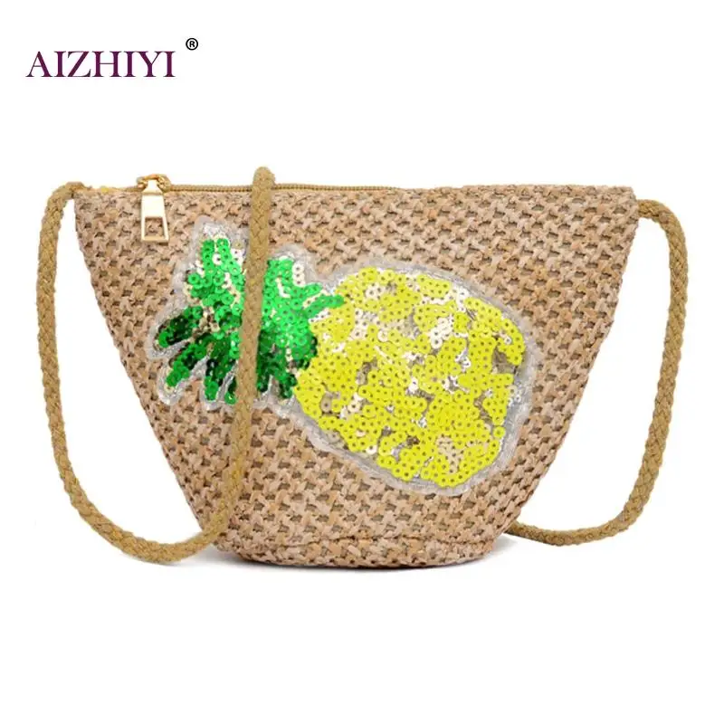 

Summer Straw Handbags Women Sequin Pineapple Beach Bag Boho Woven Shoulder Bags Women Crossbody Bags Market Shopping Tote