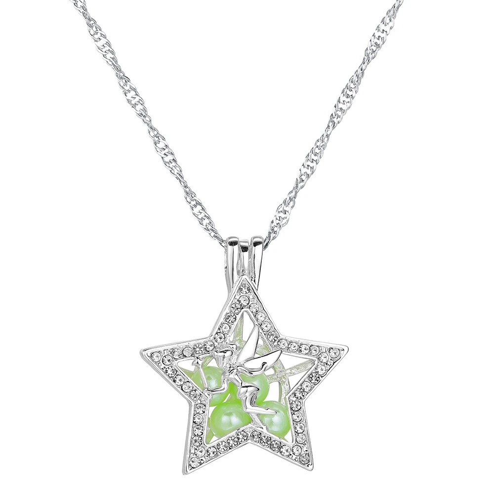 

2019 Green Pearl Pendant Necklace Fairy Tail Vintage Jewelry Pearl Necklace Women Gift Silver Chain Long Star Choker Necklace