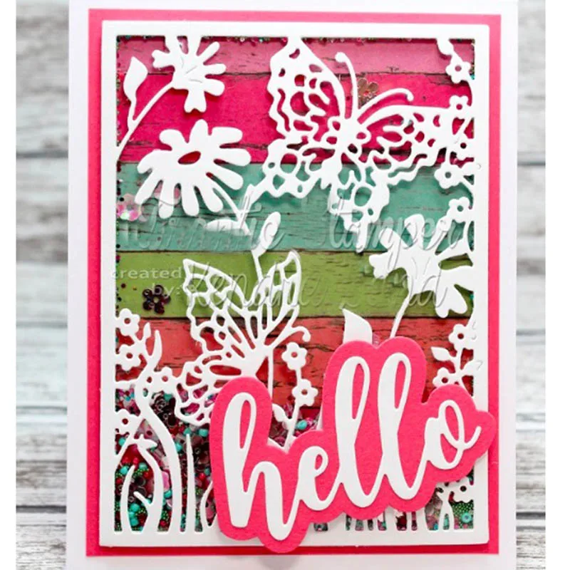 

Butterfly hallow out frame Hello cutting die carbon steel cuts for DIY scrapbooking/photo album Cutting Crafts Stencil Dies
