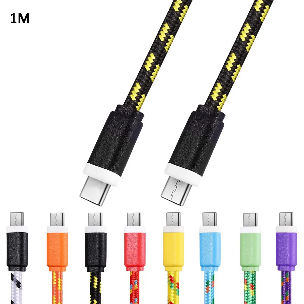Colorful 1M Type C to Type Data Cable C Fabric Nylon Braided USB Type C