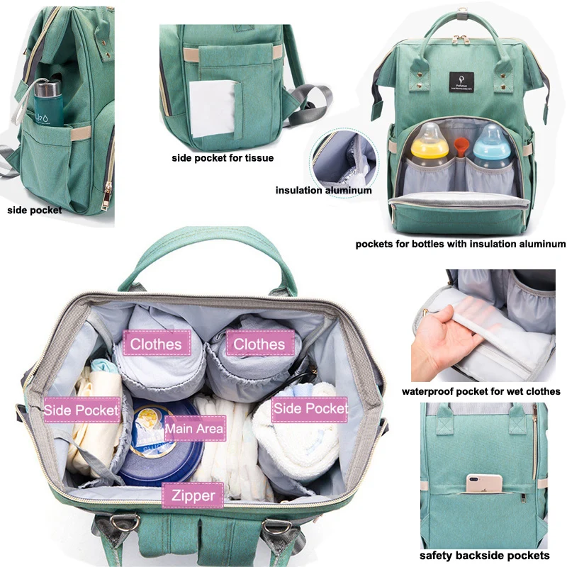 2018 bolsa de pañales con interfaz USB de gran capacidad impermeable bolsa Kits de momia maternidad mochila de viaje de bolso - 3