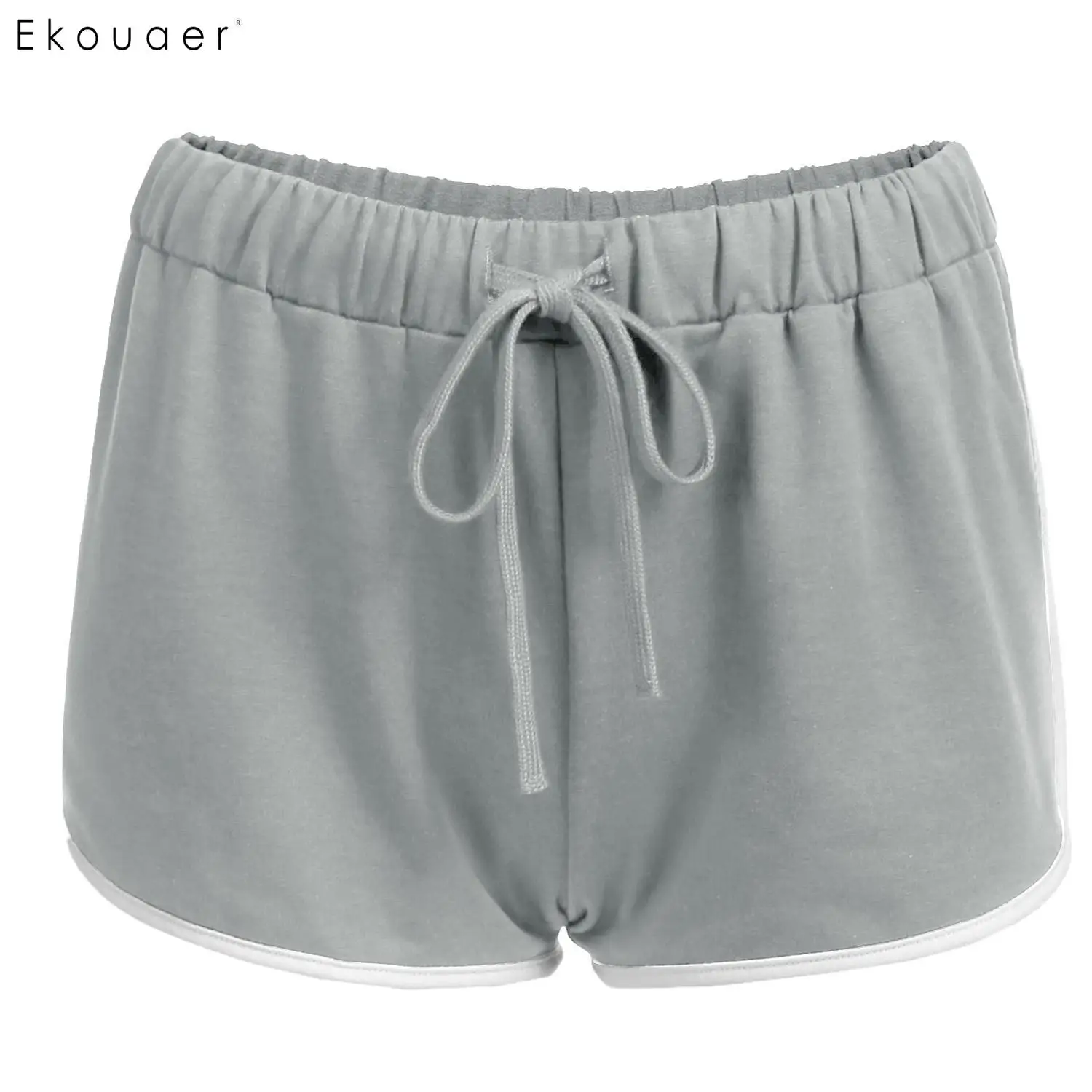 Ekouaer женские хлопковые Пижамные шорты с завязками на талии, Лоскутная Повседневная одежда для сна, короткие штаны, пижамы, шорты, Свободная Домашняя одежда для отдыха - Цвет: Gray