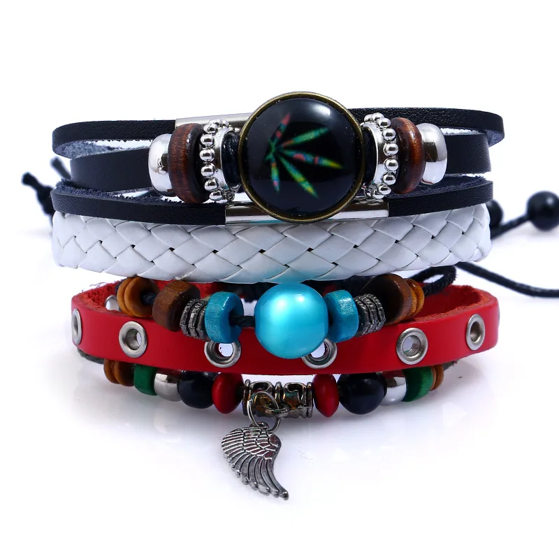 Женский кожаный браслет с подвеской в виде кленового листа|leather bangle|bracelet angelstrand