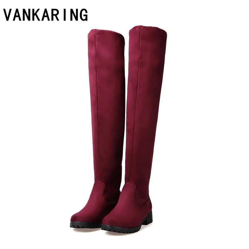 

VANKARING autumn winter boots woman fashion skinny stretch classic women's sexy black red blue over the knee high boots big size