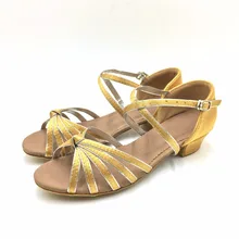 Новая танцевальная обувь для девочек бледная кожа и серебряный каблук 3 см Детские пряжки для латинских бальных танцев сальсы