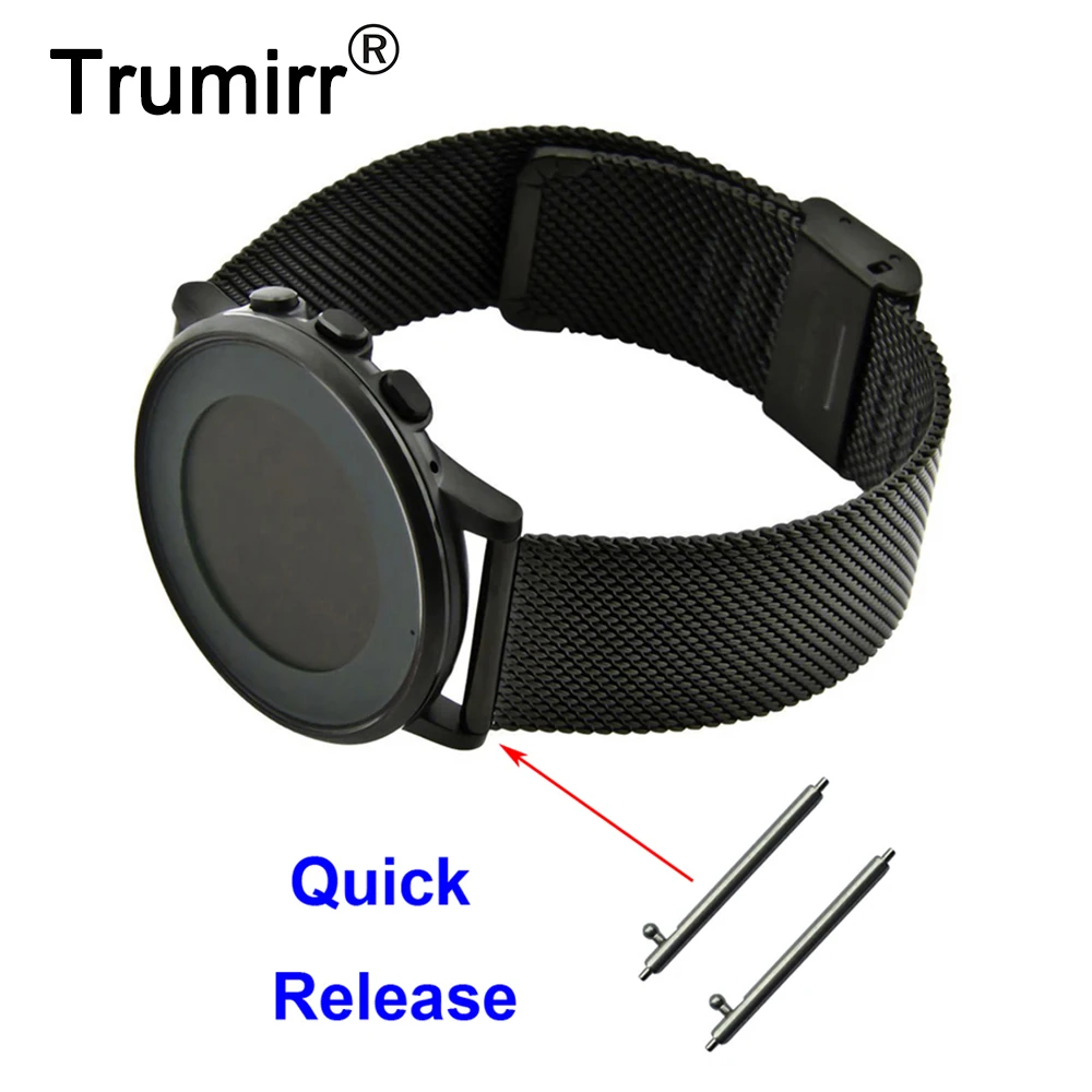 

Milanese Watch Band Quick Release for Pebble Time Round 20mm Bradley Timepiece Mesh Stainless Steel Bracelet Strap Black Silver