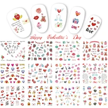 12 видов конструкций стикер для дизайна ногтей на День святого Валентина переводная наклейка Смешанная Роза сердце любовь письмо для ногтей тату инструмент TRBN733-744